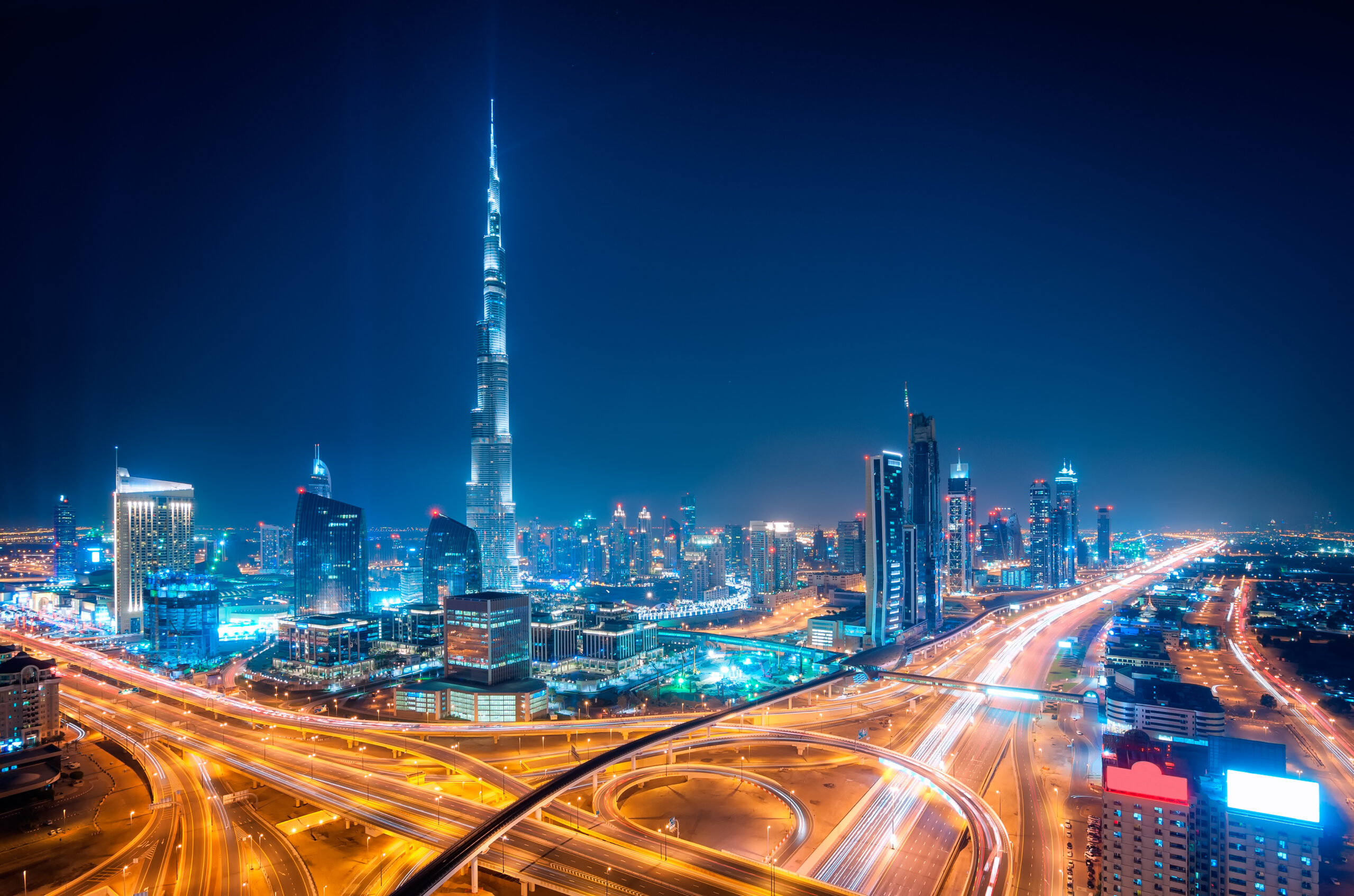 Night Dubai downtown skyline, Dubai, United Arab Emirates